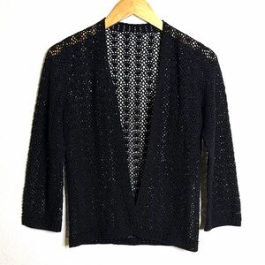 Handmade vintage Black Crochet Women's Cardigan sz M 3/4 sleeve whimsigoth boho